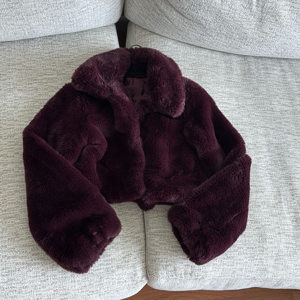Plush Burgundy Faux Fur Jacket